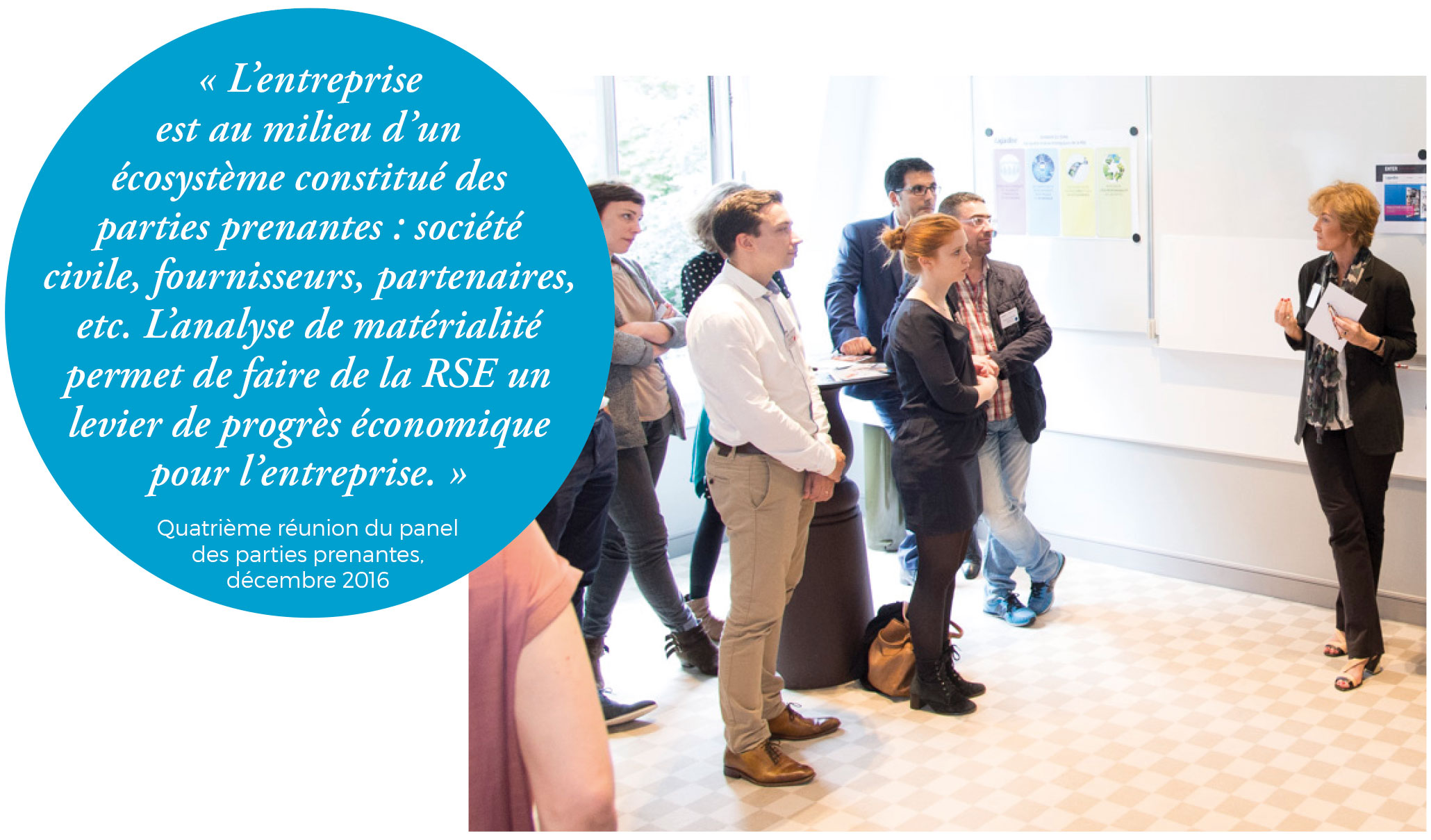 Atelier « Développement durable et RSE » lors de la journée d’intégration du groupe Lagardère, juin 2016 – Paris (France)