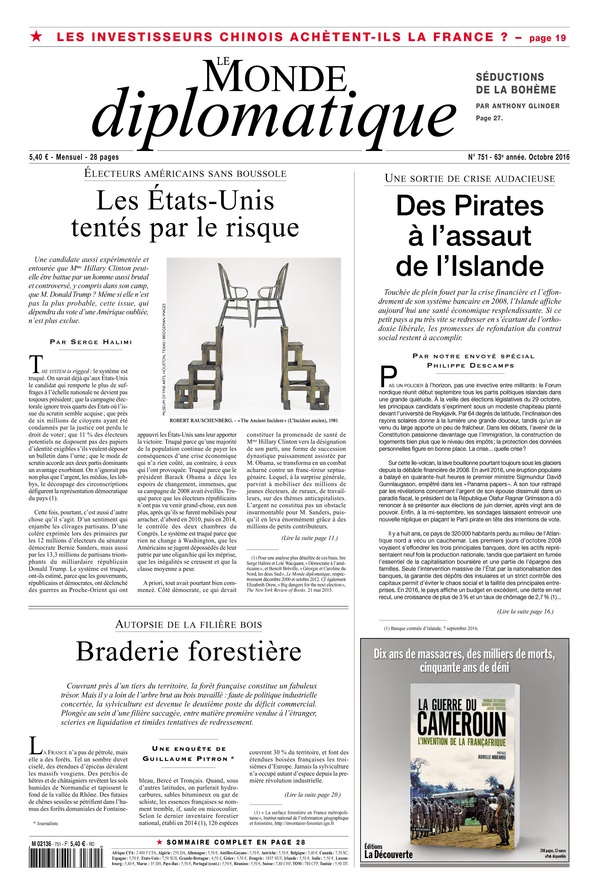 L’article <em>Braderie forestière</em> de Guillaume Pitron, en une du Monde Diplomatique